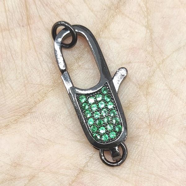 Copper Lobster Clasp Pave Green Zircon Black Plated