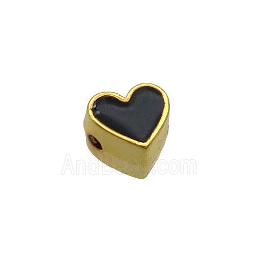 Copper Heart Beads Black Enamel Gold Plated