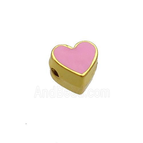 Copper Heart Beads Pink Enamel Gold Plated