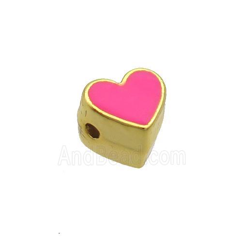 Copper Heart Beads Hotpink Enamel Gold Plated
