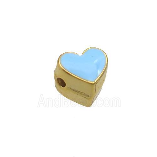 Copper Heart Beads Blue Enamel Gold Plated