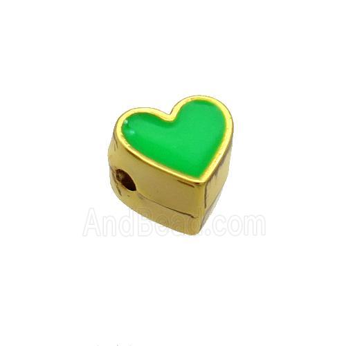 Copper Heart Beads Green Enamel Gold Plated