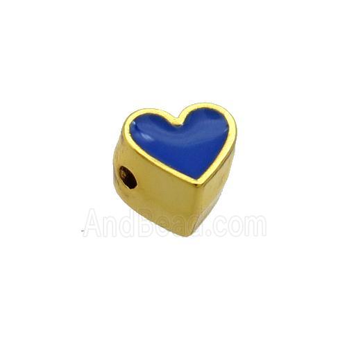 Copper Heart Beads Blue Enamel Gold Plated