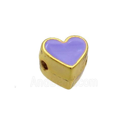 Copper Heart Beads Lavender Enamel Gold Plated