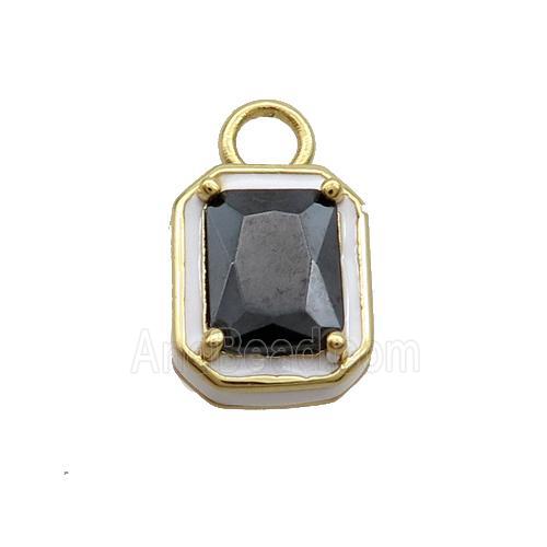 Copper Rectangle Pendant Pave Black Crystal Glass White Enamel Gold Plated
