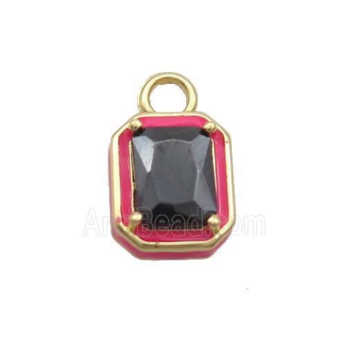 Copper Rectangle Pendant Pave Black Crystal Glass Red Enamel Gold Plated