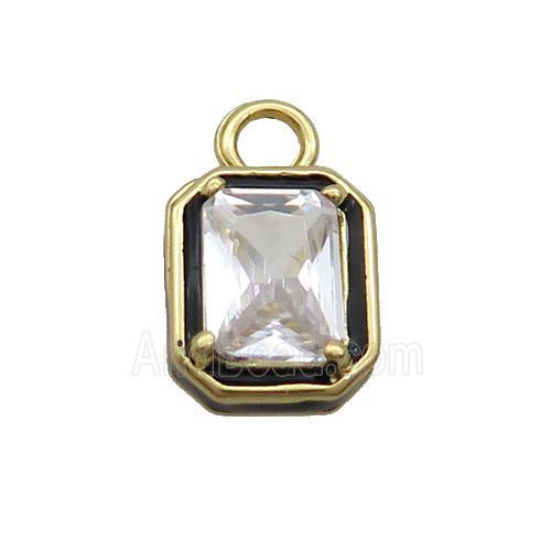 Copper Rectangle Pendant Pave Clear Crystal Glass Black Enamel Gold Plated