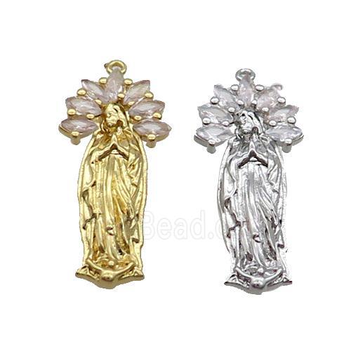 Copper Pendant Pave Zircon Virgin Mary Religious Mixed
