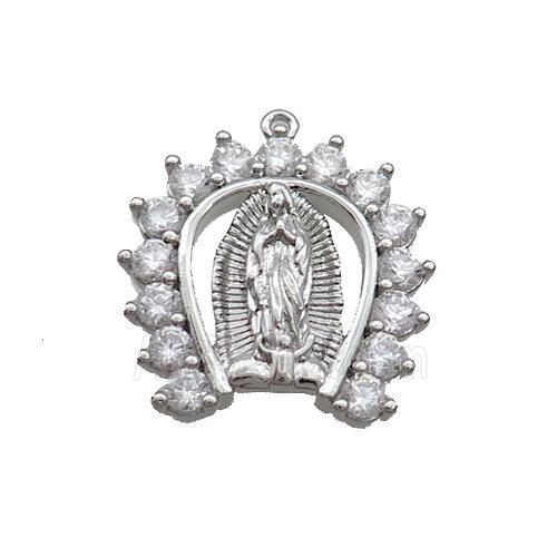 Copper Pendant Pave Zircon Virgin Mary Platinum Plated
