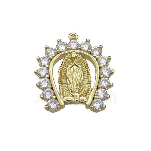Copper Pendant Pave Zircon Virgin Mary Gold Plated