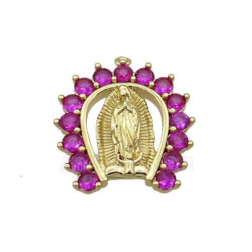 Copper Pendant Pave Zircon Virgin Mary Gold Plated