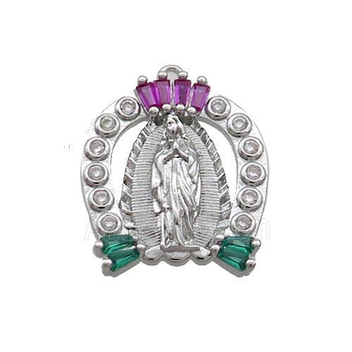 Copper Pendant Pave Zircon Virgin Mary Platinum Plated