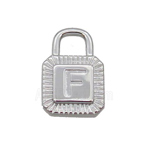 Copper Lock Pendant F-Letter Platinum Plated