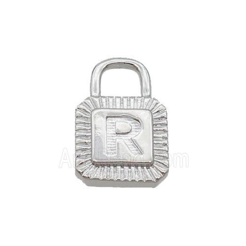 Copper Lock Pendant R-Letter Platinum Plated