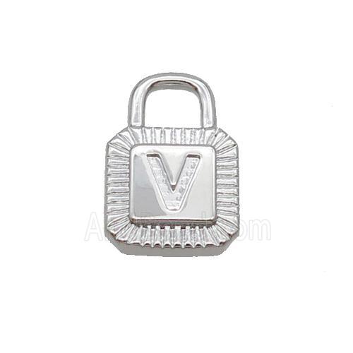 Copper Lock Pendant V-Letter Platinum Plated