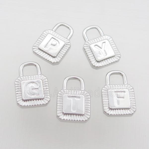 Copper Lock Pendant Letter Platinum Plated Mix Alphabet