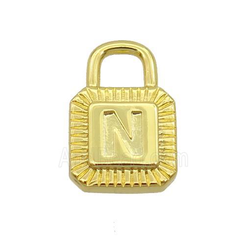 Copper Lock Pendant N-Letter Gold Plated
