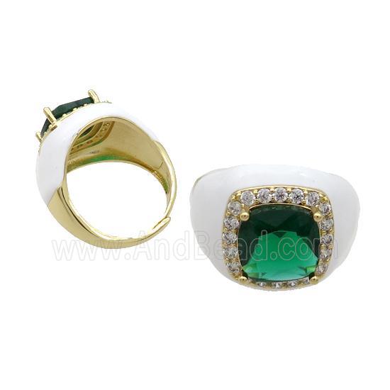 Copper Ring Pave Crystal White Enamel Adjustable Gold Plated