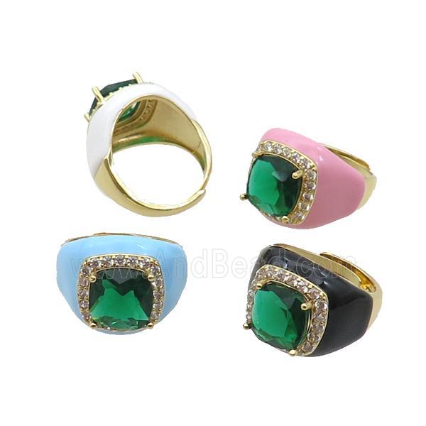Copper Ring Pave Crystal Enamel Adjustable Gold Plated Mixed