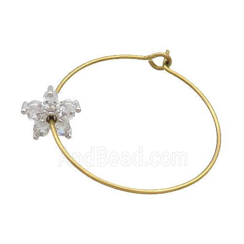 Copper Hook Earring Pave Zircon Flower Gold Plated