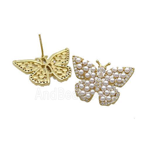 Copper Butterfly Stud Earring Pave Shell Gold Plated