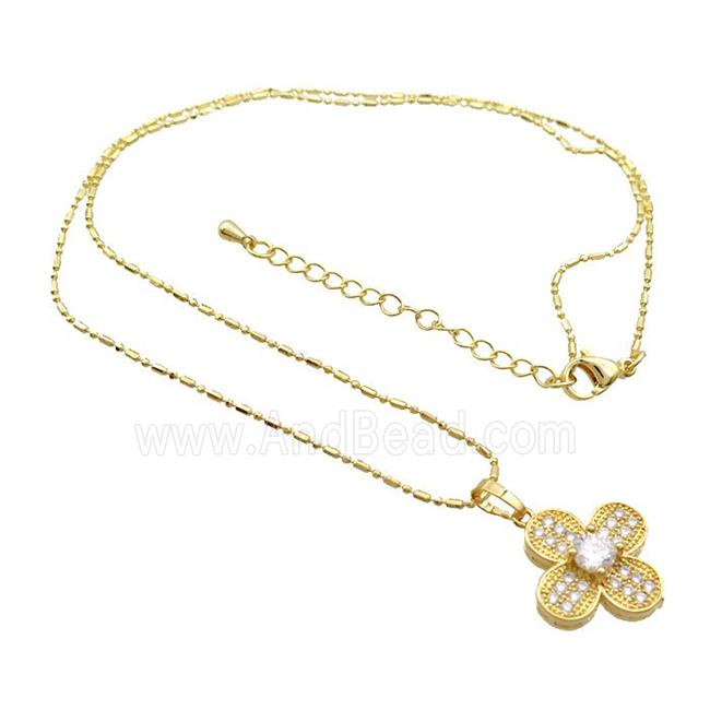 Copper Necklace With Clover Pave Zircon Gold Plated