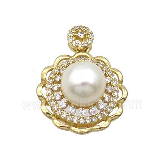 Copper Pendant Pave Pearlized Shell Flower Gold Plated
