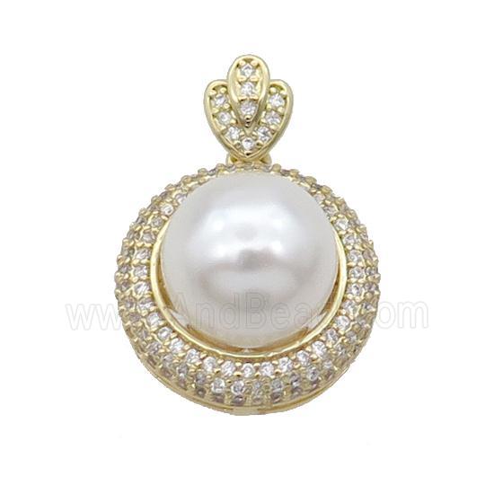 Copper Pendant Pave Pearlized Shell Gold Plated