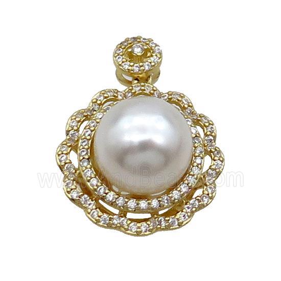 Copper Pendant Pave Pearlized Shell Flower Gold Plated