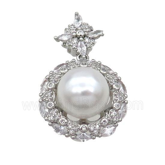 Copper Pendant Pave Pearlized Shell Platinum Plated