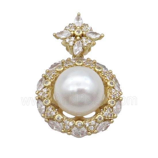 Copper Pendant Pave Pearlized Shell Gold Plated