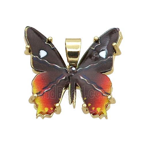 Copper Butterfly Pendant Pave Black Resin Gold Plated