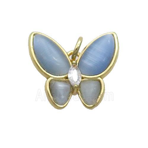 Copper Butterfly Pendant Pave Blue Catseye Gold Plated
