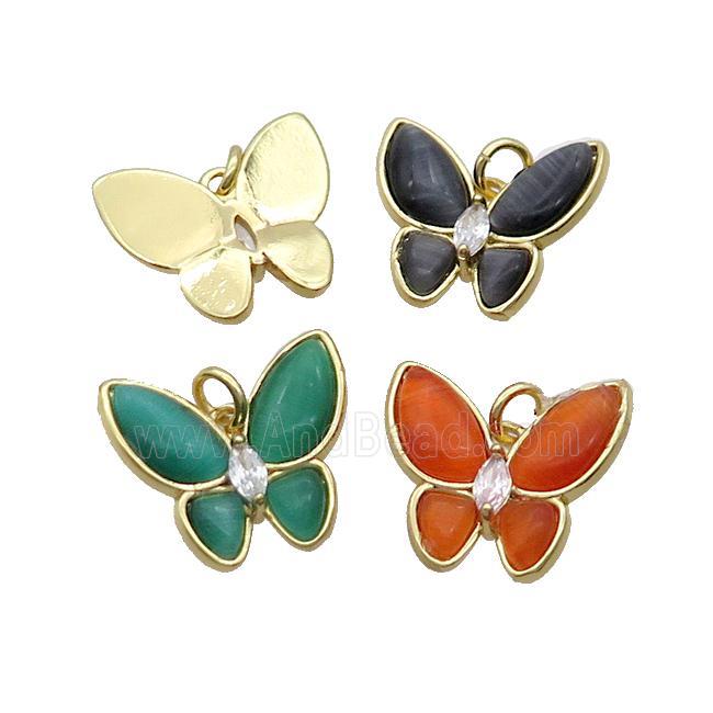 Copper Butterfly Pendant Pave Catseye Gold Plated Mixed