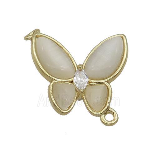 Copper Butterfly Connctor Pave White Catseye Gold Plated