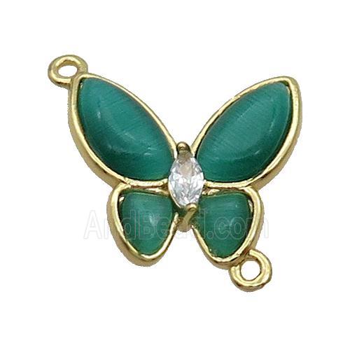 Copper Butterfly Connctor Pave Green Catseye Gold Plated