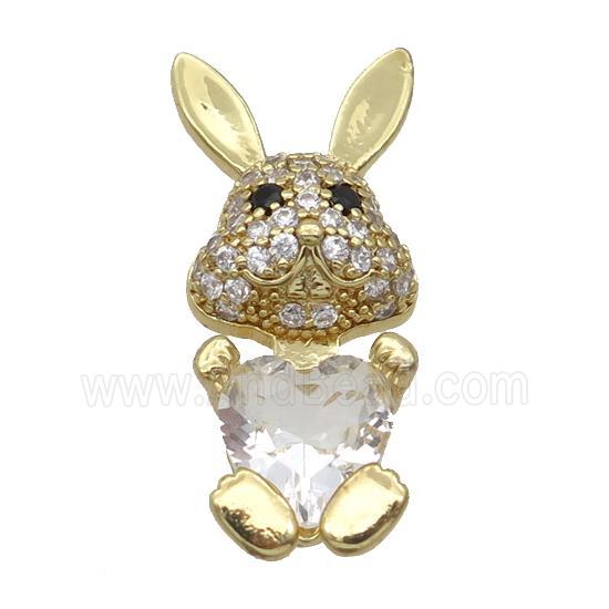 Copper Rabbit Pendant Pave Zircon Clear Crystal Gold Plated