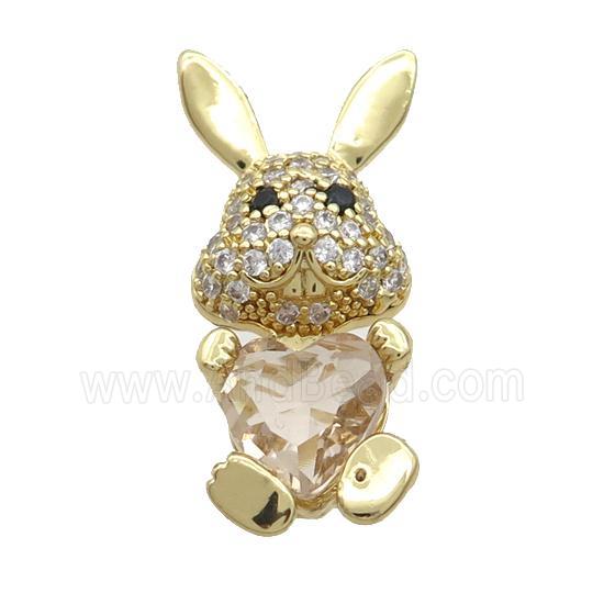 Copper Rabbit Pendant Pave Zircon Yellow Crystal Gold Plated