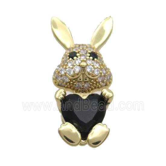 Copper Rabbit Pendant Pave Zircon Black Crystal Gold Plated