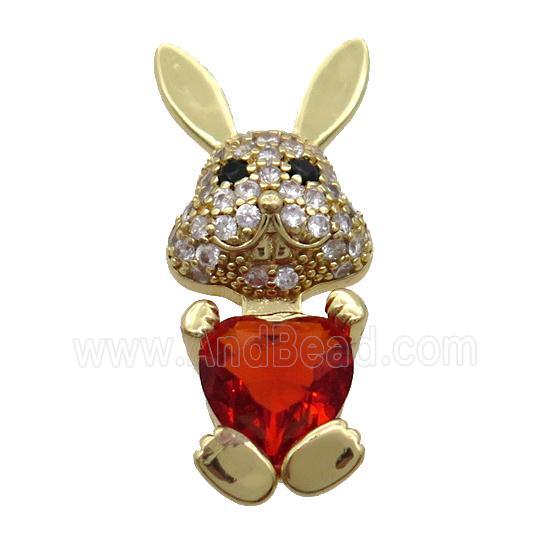 Copper Rabbit Pendant Pave Zircon Red Crystal Gold Plated
