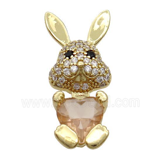 Copper Rabbit Pendant Pave Zircon Champagne Crystal Gold Plated