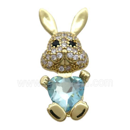 Copper Rabbit Pendant Pave Zircon Blue Crystal Gold Plated