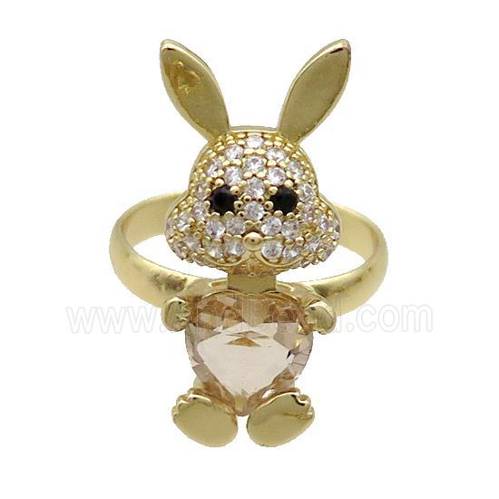 Copper Rabbit Ring Pave Zircon Champagne Crystal Adjustable Gold Plated