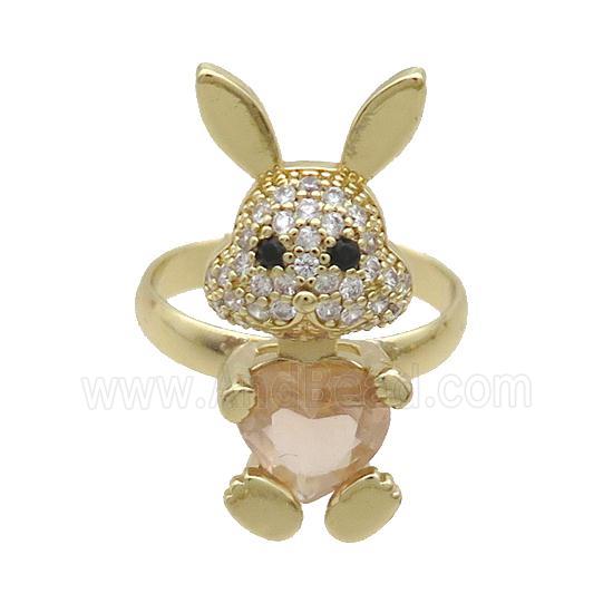 Copper Rabbit Ring Pave Zircon Crystal Adjustable Gold Plated