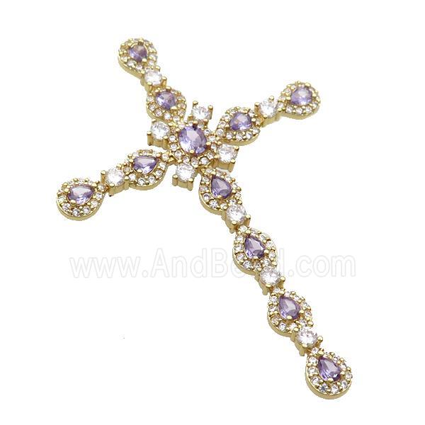copper cross pendant pave zircon, gold plated