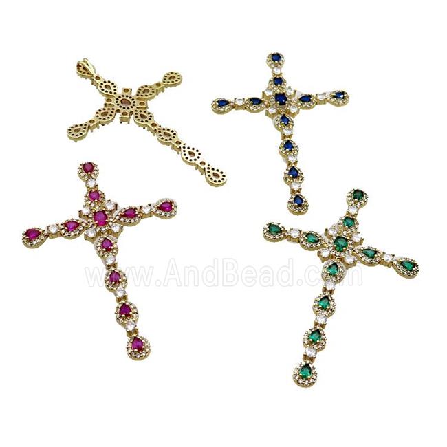Copper Cross Pendant Pave Crystal Glass Gold Plated Mixed