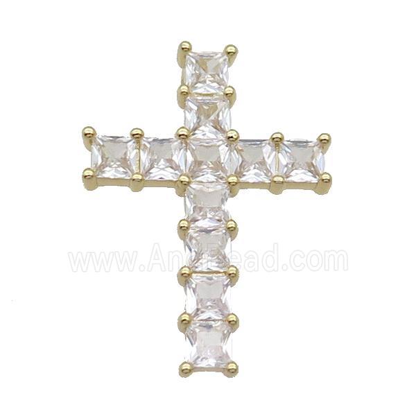 Copper Cross Pendant Pave Clear Crystal Glass Gold Plated