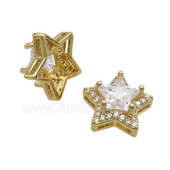 Copper Star Beads Pave Crystal Glass Gold Plated