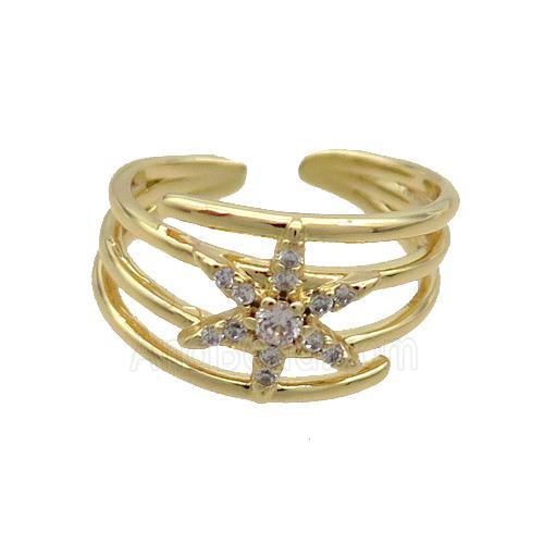 Copper Star Ring Pave Zircon Gold Plated