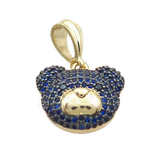 Copper Bear Pendant Pave Blue Zircon Gold Plated
